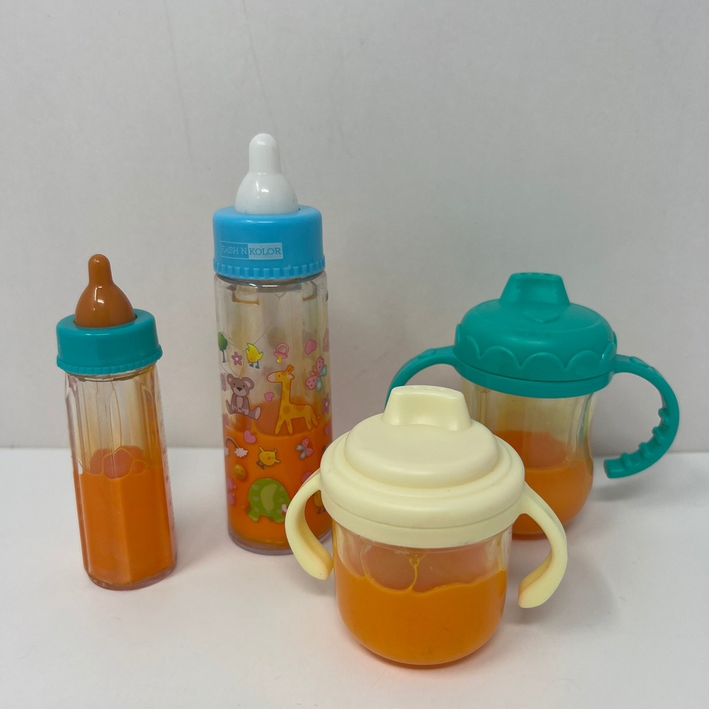 Toy Baby Doll Magic disappearing Bottles sippy cup set pretend play food lot